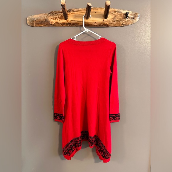 Red sweater dress - long sleeve swing dress with black detailing - Picture 4 of 4